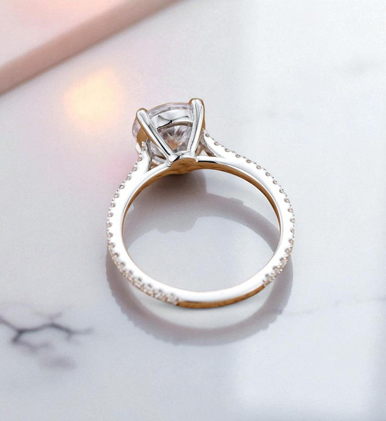 2CT Round Lab Grown Diamond Engagement Ring • Vintage White Gold Half Eternity Diamond Ring