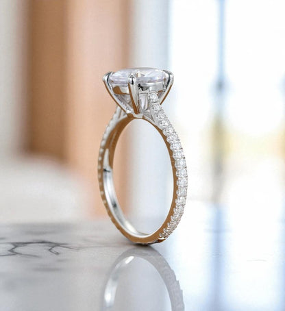 2CT Round Lab Grown Diamond Engagement Ring • Vintage White Gold Half Eternity Diamond Ring