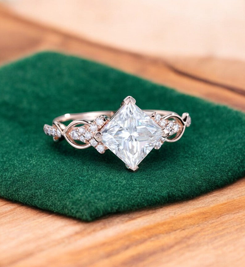 1.00 ct Princess Cut Lab Grown Diamond Engagement Ring • Vintage Twist Bridal Ring