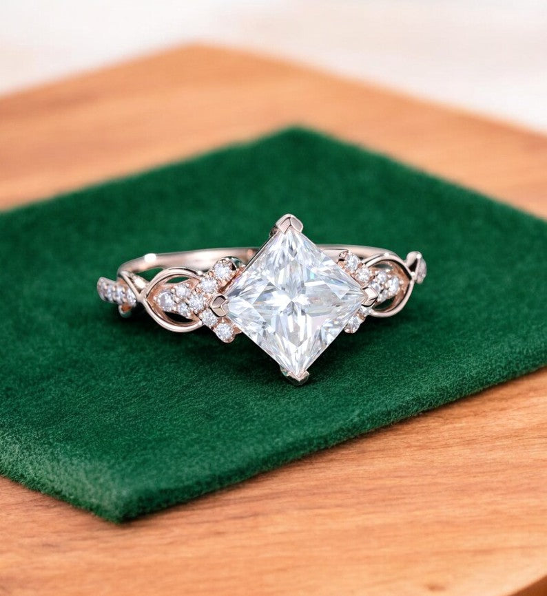 1.5 CT Princess Cut Lab Grown Diamond Engagement Ring • Vintage 14k Yellow Gold Twist Band