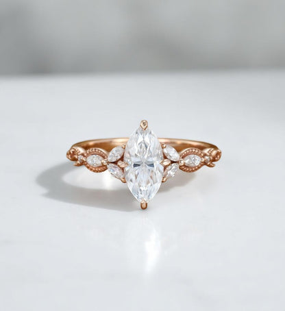 Lab Grown 1.00 ct Marquise Cut Diamond Cluster Ring • Rose Gold Engagement Ring