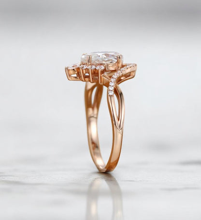 Lab Grown Diamond 1.250 ct Pear Engagement Ring • Rose Gold Vintage Cluster Bridal Ring