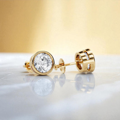 3 Carat Round Cut Lab Grown Diamond Stud Earrings • Bezel Set Basket Studs