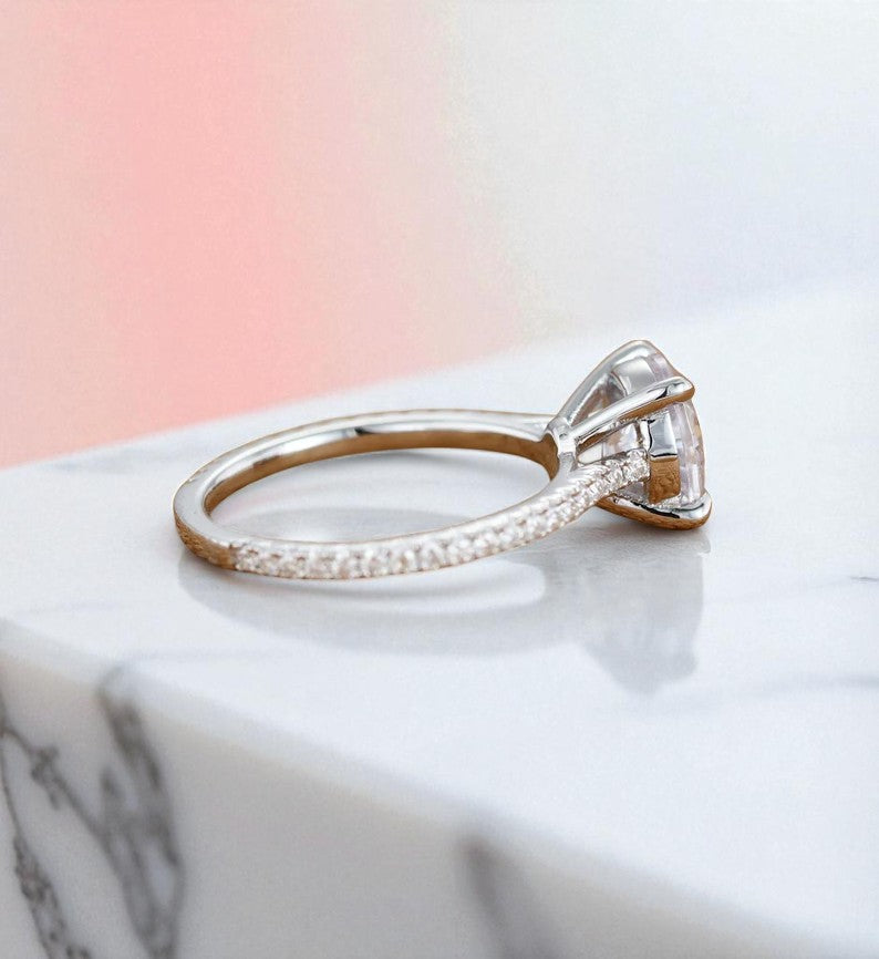 2CT Round Lab Grown Diamond Engagement Ring • Vintage White Gold Half Eternity Diamond Ring