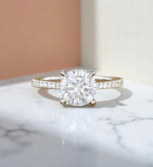 2CT Round Lab Grown Diamond Engagement Ring • Vintage White Gold Half Eternity Diamond Ring