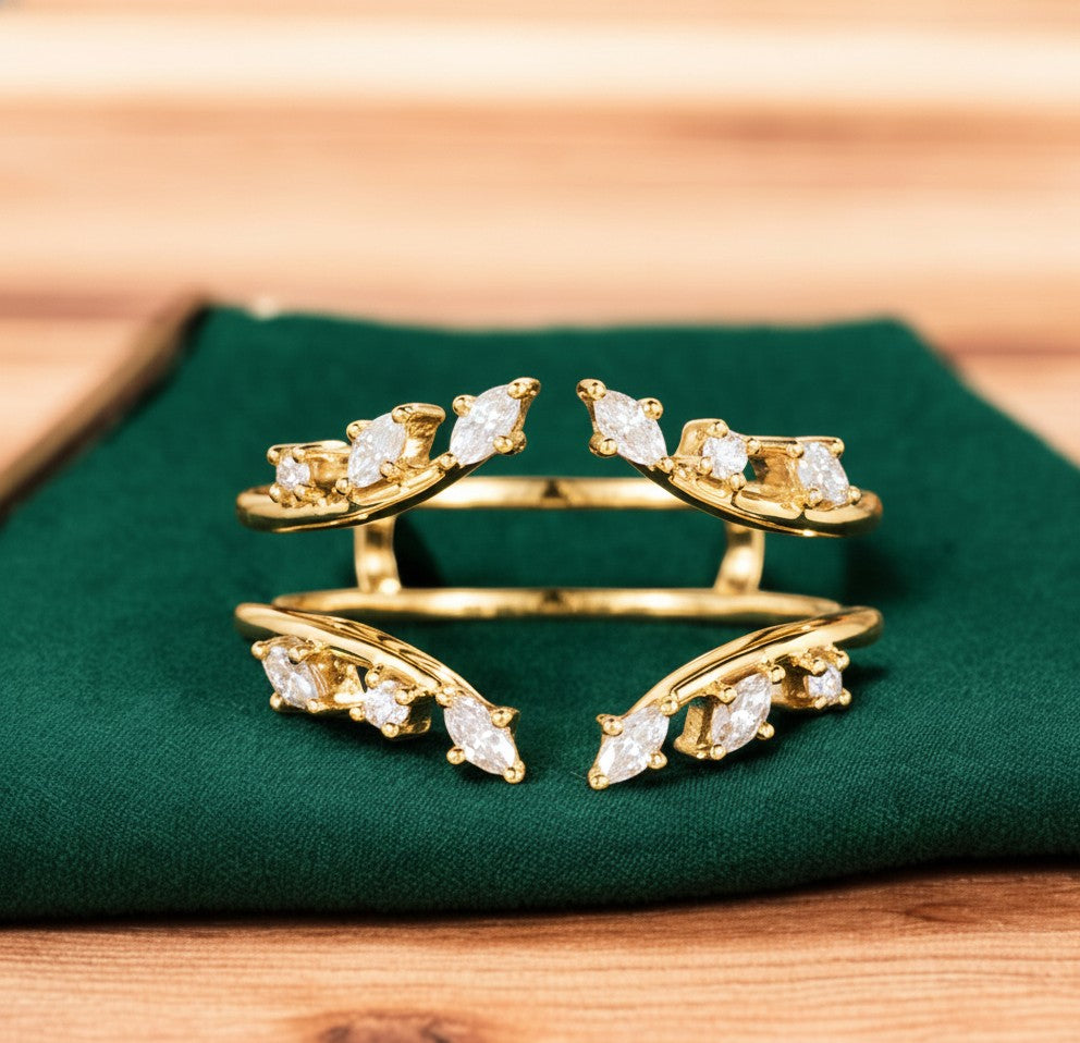 0.30 Ct Marquise Moissanite Gold Band – Unique Stacking Ring