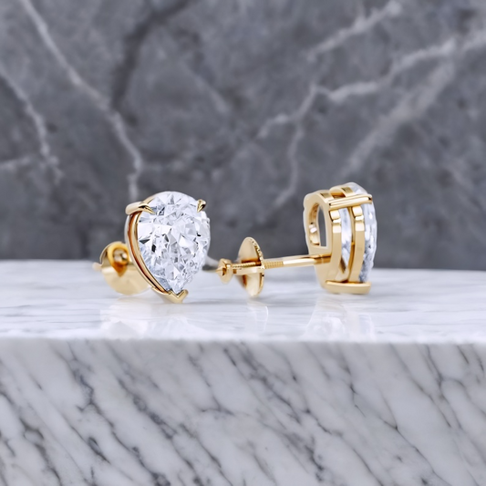 2 Ct Pear Cut Lab Grown Diamond Stud Earrings • 14K Rose Gold Basket Setting