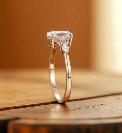 1.25 ct Oval Lab Grown Diamond Engagement Ring • Cluster Side Stone Ring