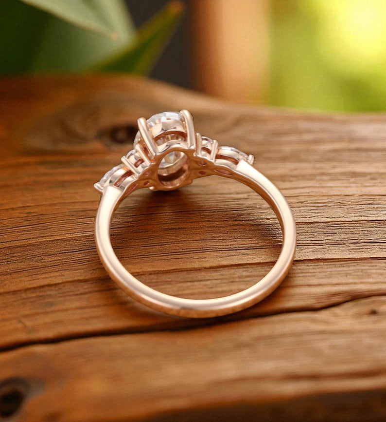 1.25 ct Oval Lab Grown Diamond Engagement Ring • Cluster Side Stone Ring
