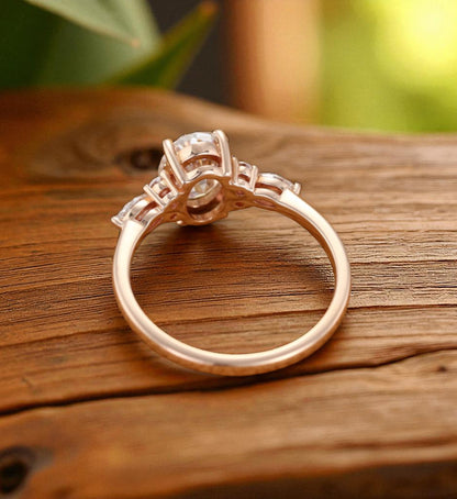 1.25 ct Oval Lab Grown Diamond Engagement Ring • Cluster Side Stone Ring