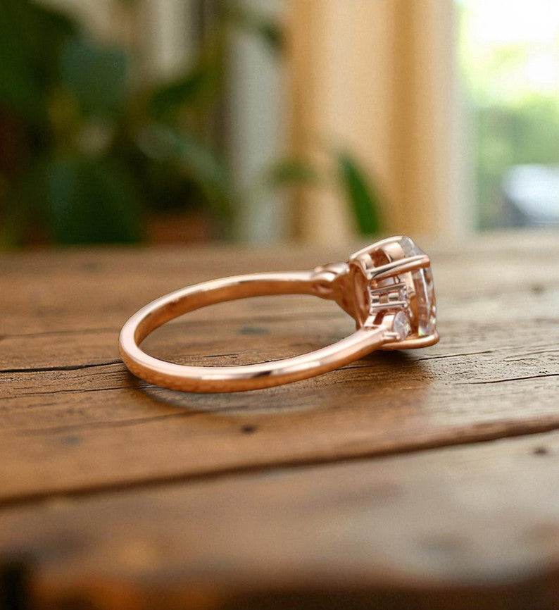 1.25 ct Oval Lab Grown Diamond Engagement Ring • Cluster Side Stone Ring