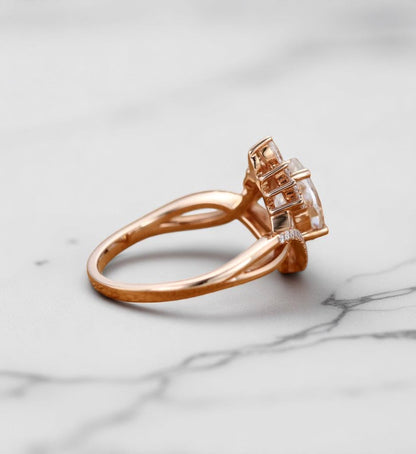 Lab Grown Diamond 1.250 ct Pear Engagement Ring • Rose Gold Vintage Cluster Bridal Ring