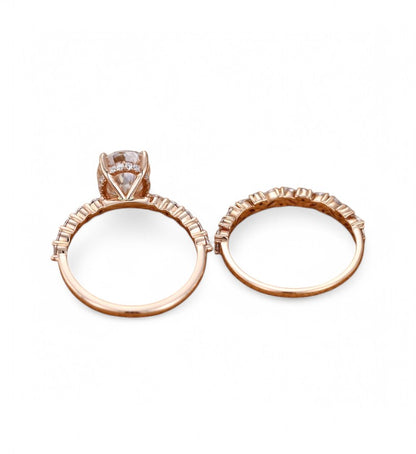 1.710ct Oval cut Lab-Grown engagement ring set 14k Rose gold