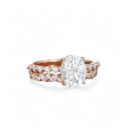 1.710ct Oval cut Lab-Grown engagement ring set 14k Rose gold