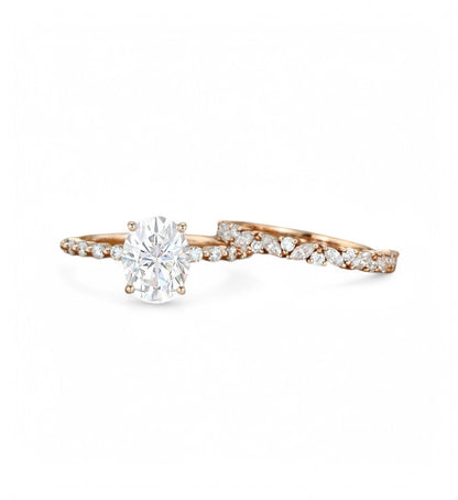 1.710ct Oval cut Lab-Grown engagement ring set 14k Rose gold
