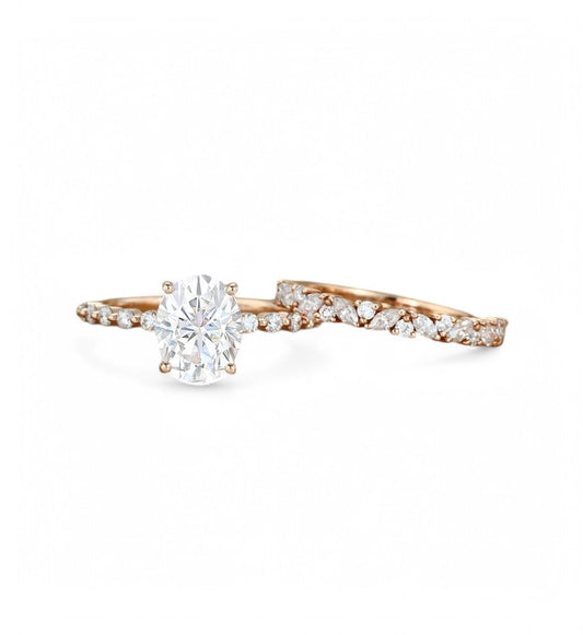 1.710ct Oval cut Lab-Grown engagement ring set 14k Rose gold