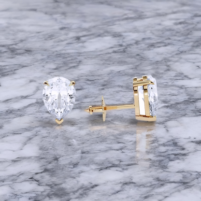 2 Ct Pear Cut Lab Grown Diamond Stud Earrings • 14K Rose Gold Basket Setting