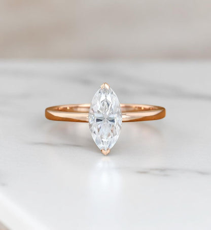 1CT Marquise Lab Grown Diamond Engagement Ring • Rose Gold Solitaire Ring