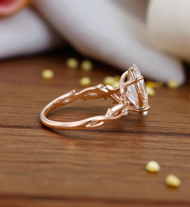 1.5CT Twig Marquise Cut Lab Grown Diamond Engagement Ring • 14K Rose Gold