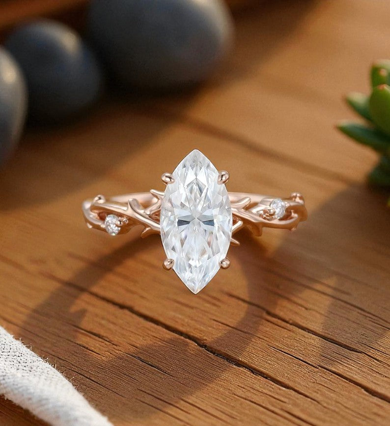 1.5CT Twig Marquise Cut Lab Grown Diamond Engagement Ring • 14K Rose Gold