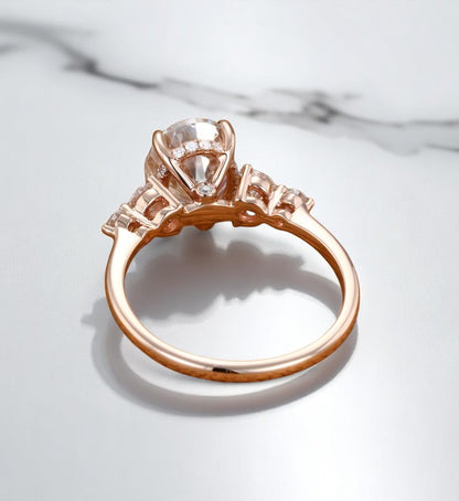 2CT Oval Cut Lab Grown Diamond Engagement Ring • Rose Gold Cluster Bridal Ring