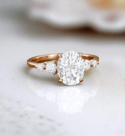 2CT Oval Cut Lab Grown Diamond Engagement Ring • Rose Gold Cluster Bridal Ring
