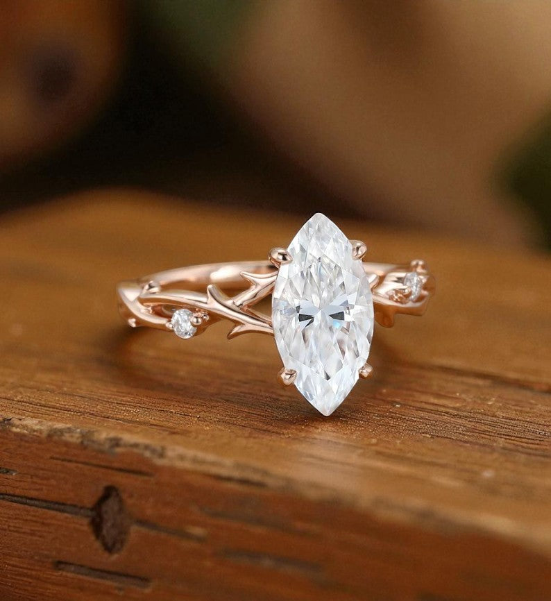 1.5CT Twig Marquise Cut Lab Grown Diamond Engagement Ring • 14K Rose Gold