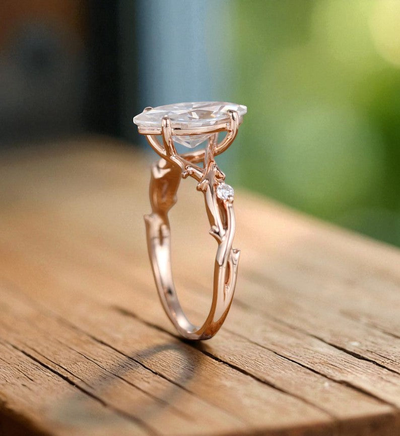 1.5CT Twig Marquise Cut Lab Grown Diamond Engagement Ring • 14K Rose Gold