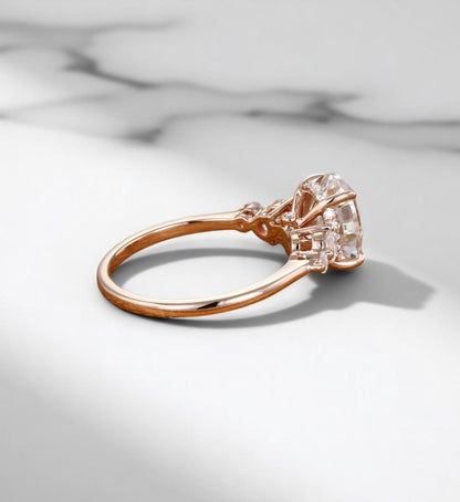 2CT Oval Cut Lab Grown Diamond Engagement Ring • Rose Gold Cluster Bridal Ring