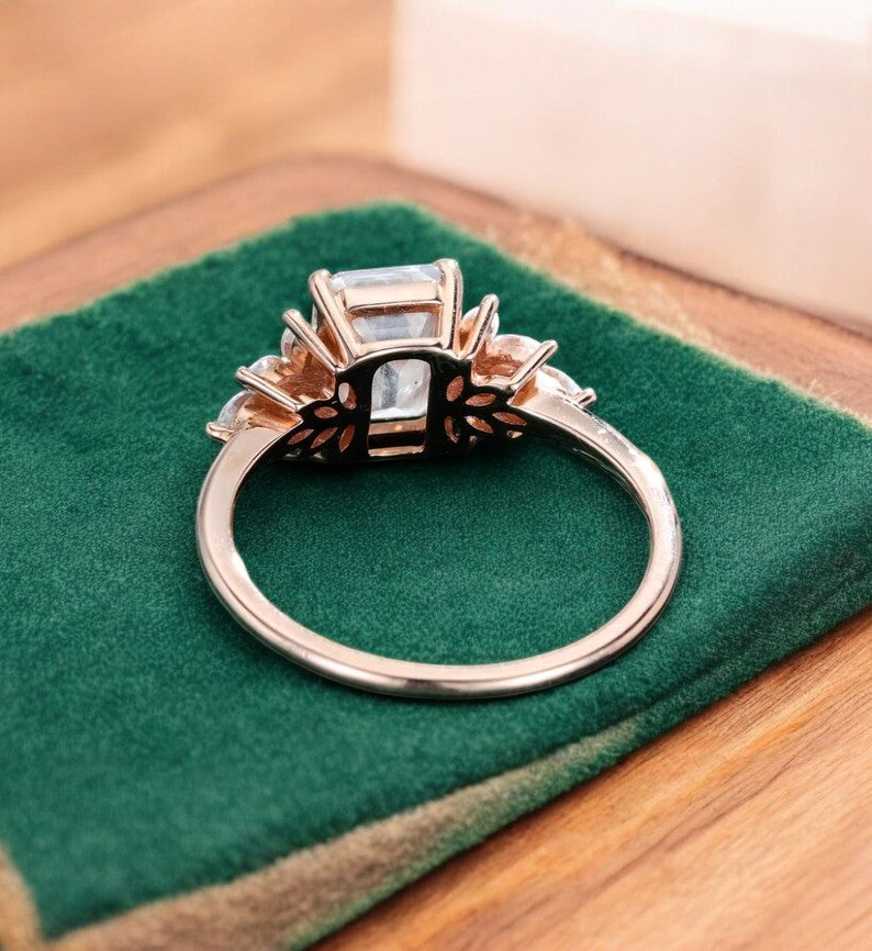 1.75ct Emerald Cut Lab Grown Diamond Floral Cluster Engagement Ring