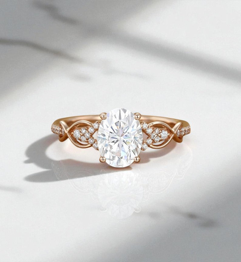 1.25 ct Oval Lab Grown Engagement Ring • Vintage Rose Gold Twist Wedding Ring