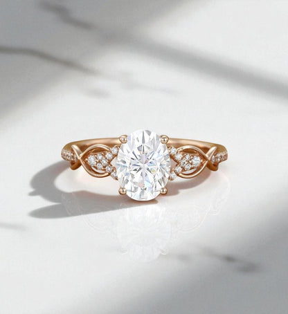 1.25 ct Oval Lab Grown Engagement Ring • Vintage Rose Gold Twist Wedding Ring