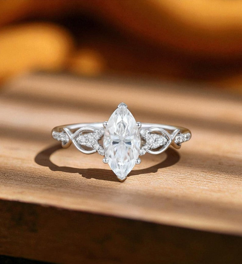 1.00ct Marquise Lab Grown Diamond Engagement Ring • Vintage Twist White Gold Ring
