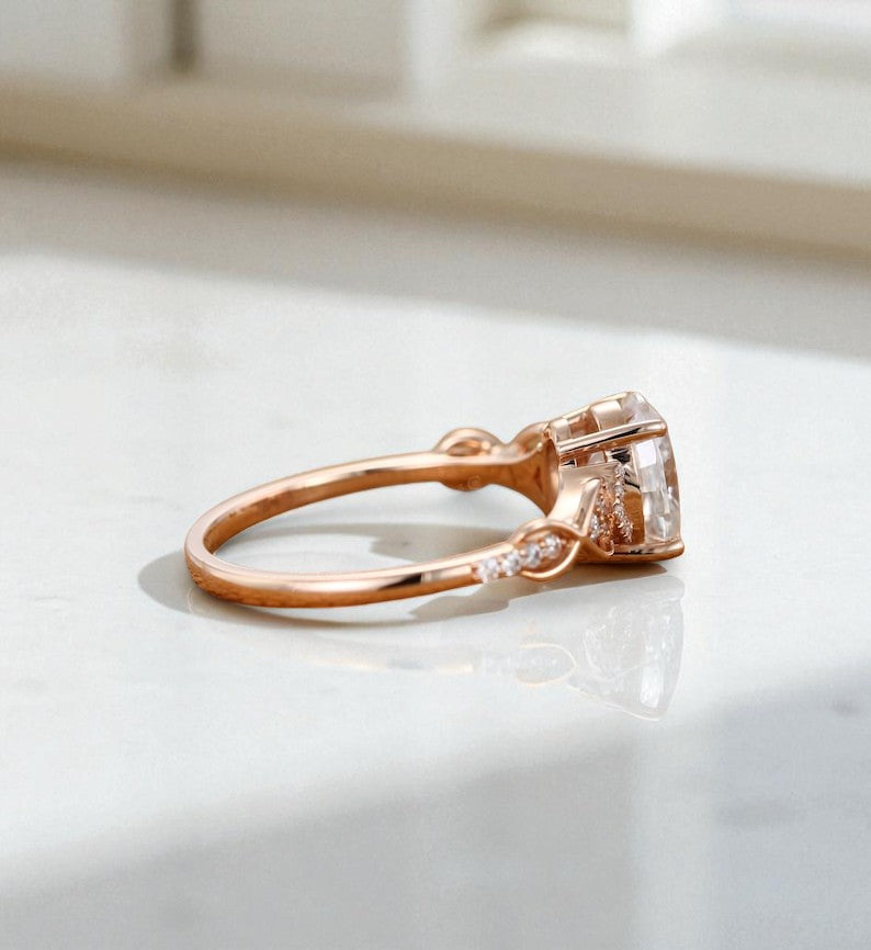 1.25 ct Oval Lab Grown Engagement Ring • Vintage Rose Gold Twist Wedding Ring