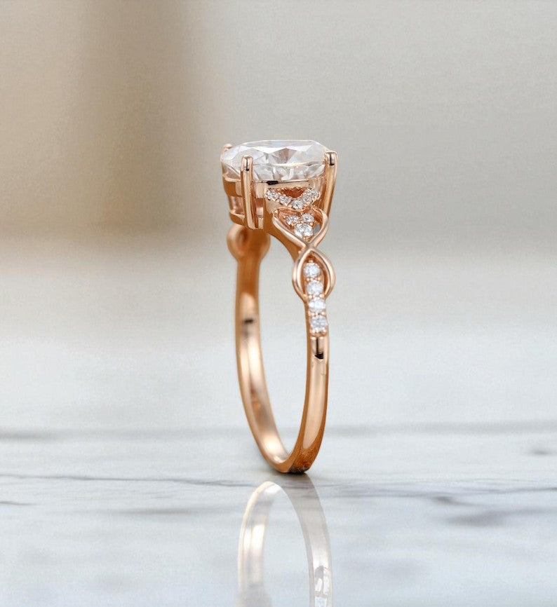 1.25 ct Oval Lab Grown Engagement Ring • Vintage Rose Gold Twist Wedding Ring