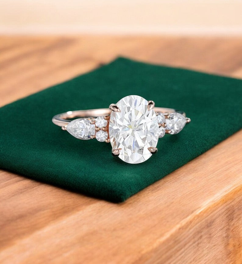 2.5 ct Oval Lab Grown Diamond Engagement Ring • Three Stone Vintage Bridal Ring