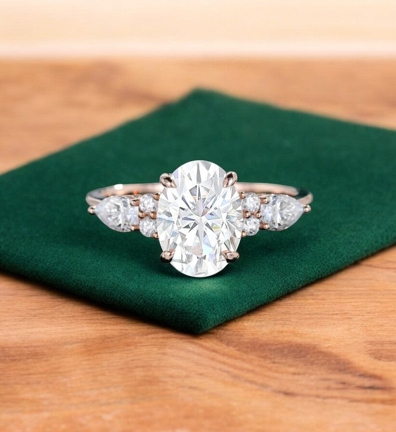 2.5 ct Oval Lab Grown Diamond Engagement Ring • Three Stone Vintage Bridal Ring