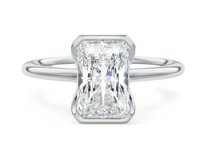 1.00Ctw Radiant Cut Lab-Grown Bezel Set Engagement Ring 14K White Gold