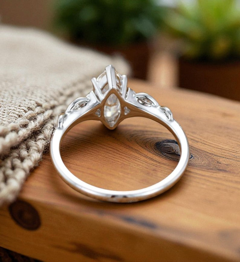 1.00ct Marquise Lab Grown Diamond Engagement Ring • Vintage Twist White Gold Ring