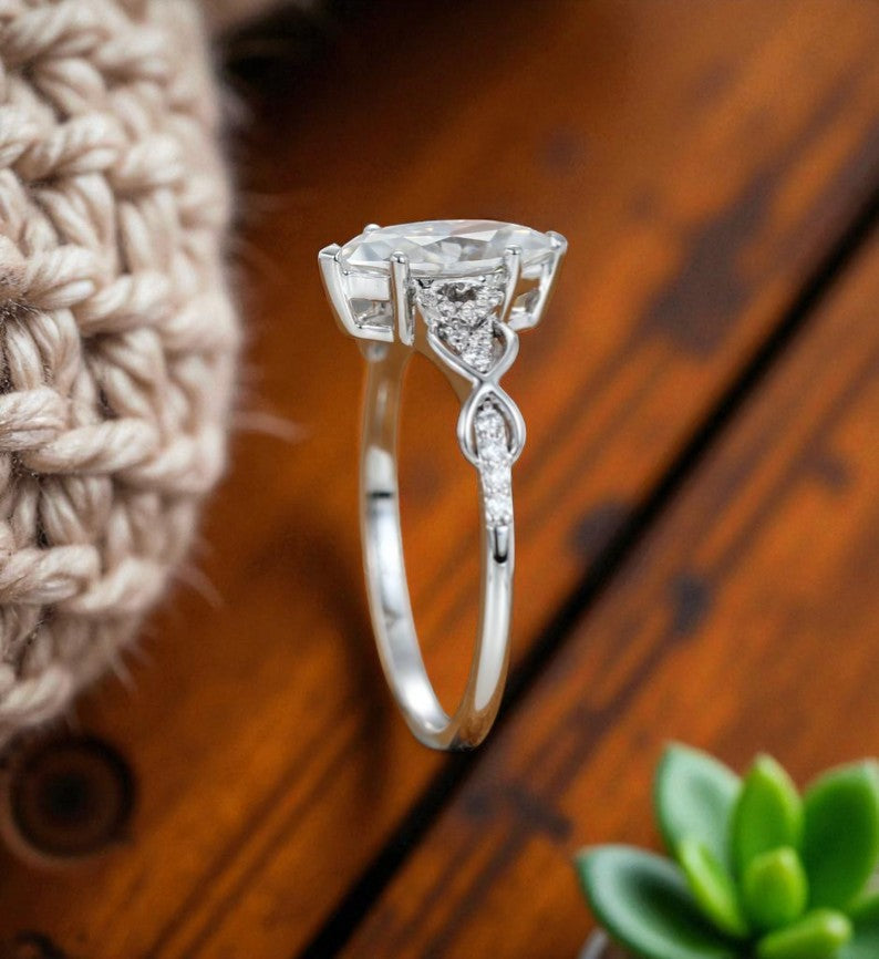1.00ct Marquise Lab Grown Diamond Engagement Ring • Vintage Twist White Gold Ring