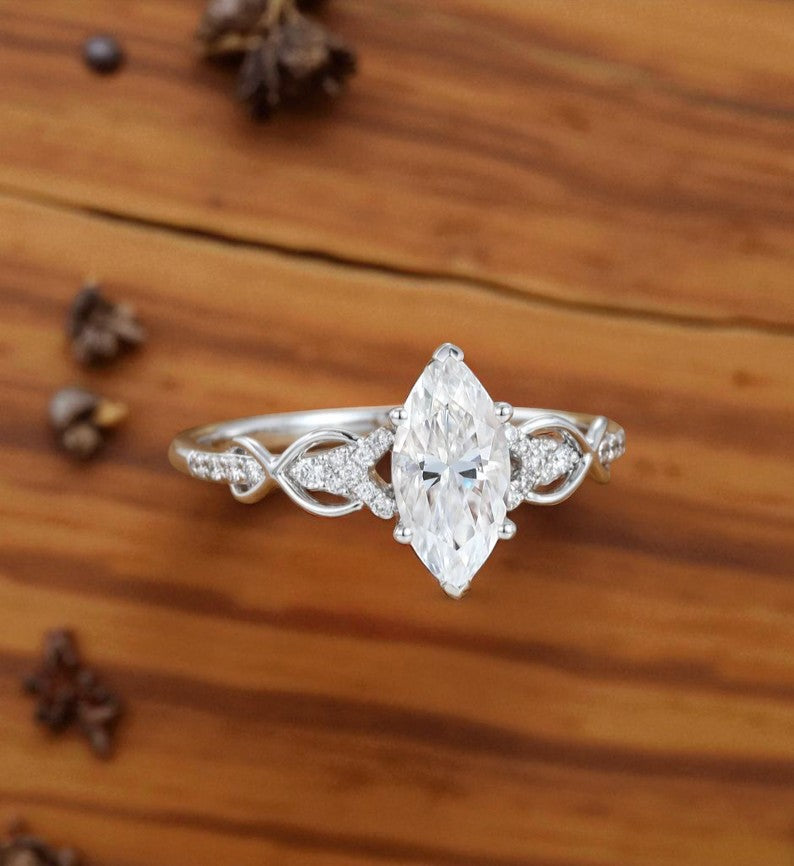 1.00ct Marquise Lab Grown Diamond Engagement Ring • Vintage Twist White Gold Ring