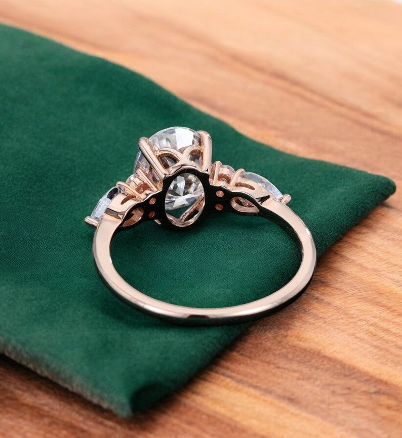 2.5 ct Oval Lab Grown Diamond Engagement Ring • Three Stone Vintage Bridal Ring