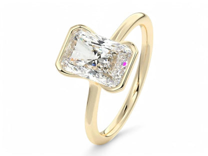 1.00Ctw Radiant Cut Lab-Grown Bezel Set Engagement Ring 14K White Gold