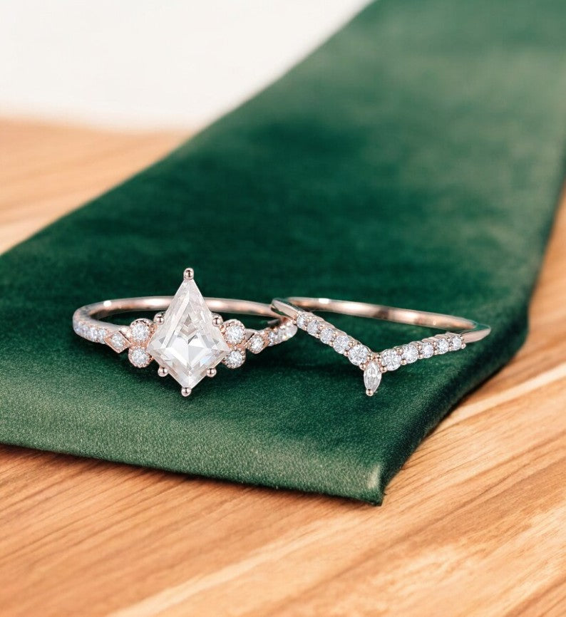 1.930ct Kite Cut Lab Grown Diamond Engagement Ring Set