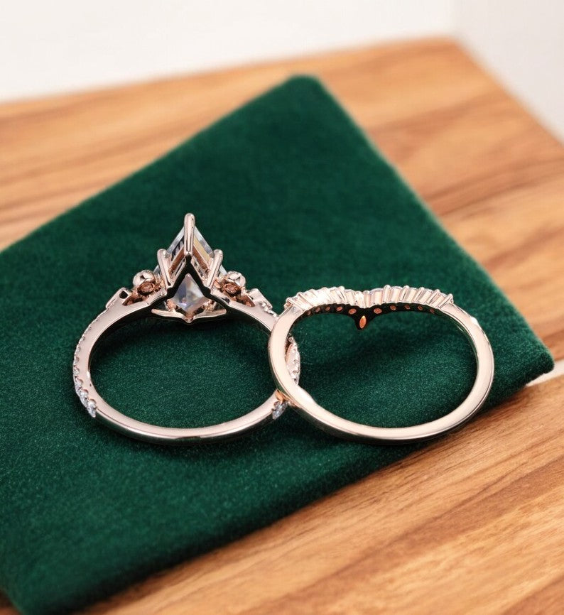 1.930ct Kite Cut Lab Grown Diamond Engagement Ring Set
