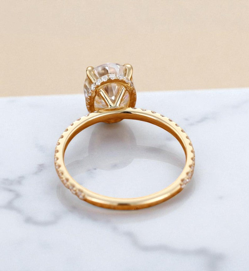 2.40CT Oval Cut Lab Grown Diamond Engagement Ring.Half Eternity Bridal Ring
