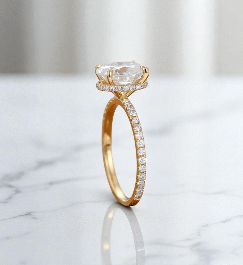 2.40CT Oval Cut Lab Grown Diamond Engagement Ring.Half Eternity Bridal Ring
