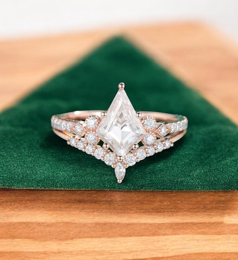 1.930ct Kite Cut Lab Grown Diamond Engagement Ring Set