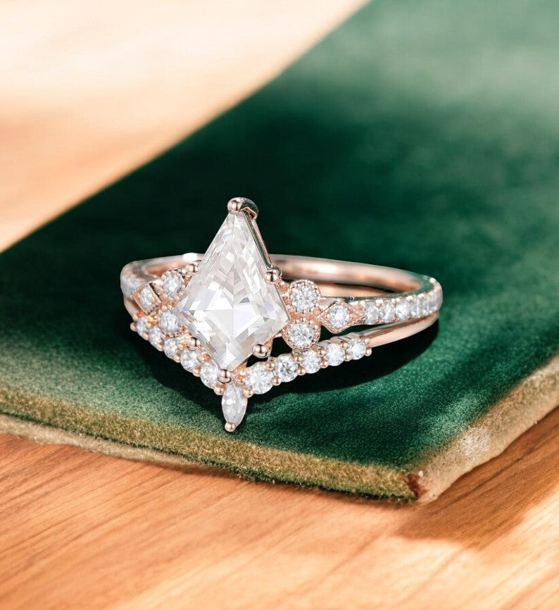 1.930ct Kite Cut Lab Grown Diamond Engagement Ring Set