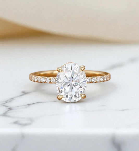 2.40CT Oval Cut Lab Grown Diamond Engagement Ring.Half Eternity Bridal Ring